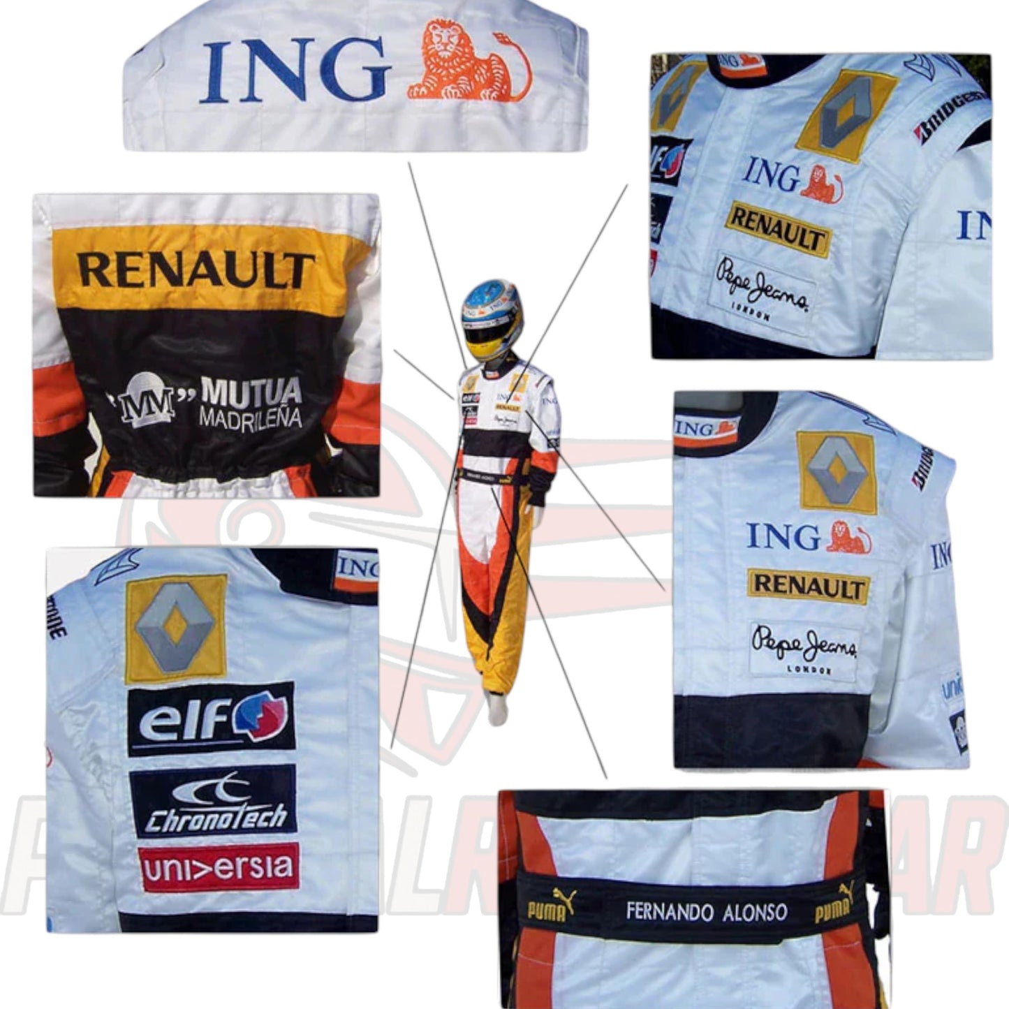 Fernando Alonso 2008 Renault F1 Replica Embroidered Go Kart Racing Suit