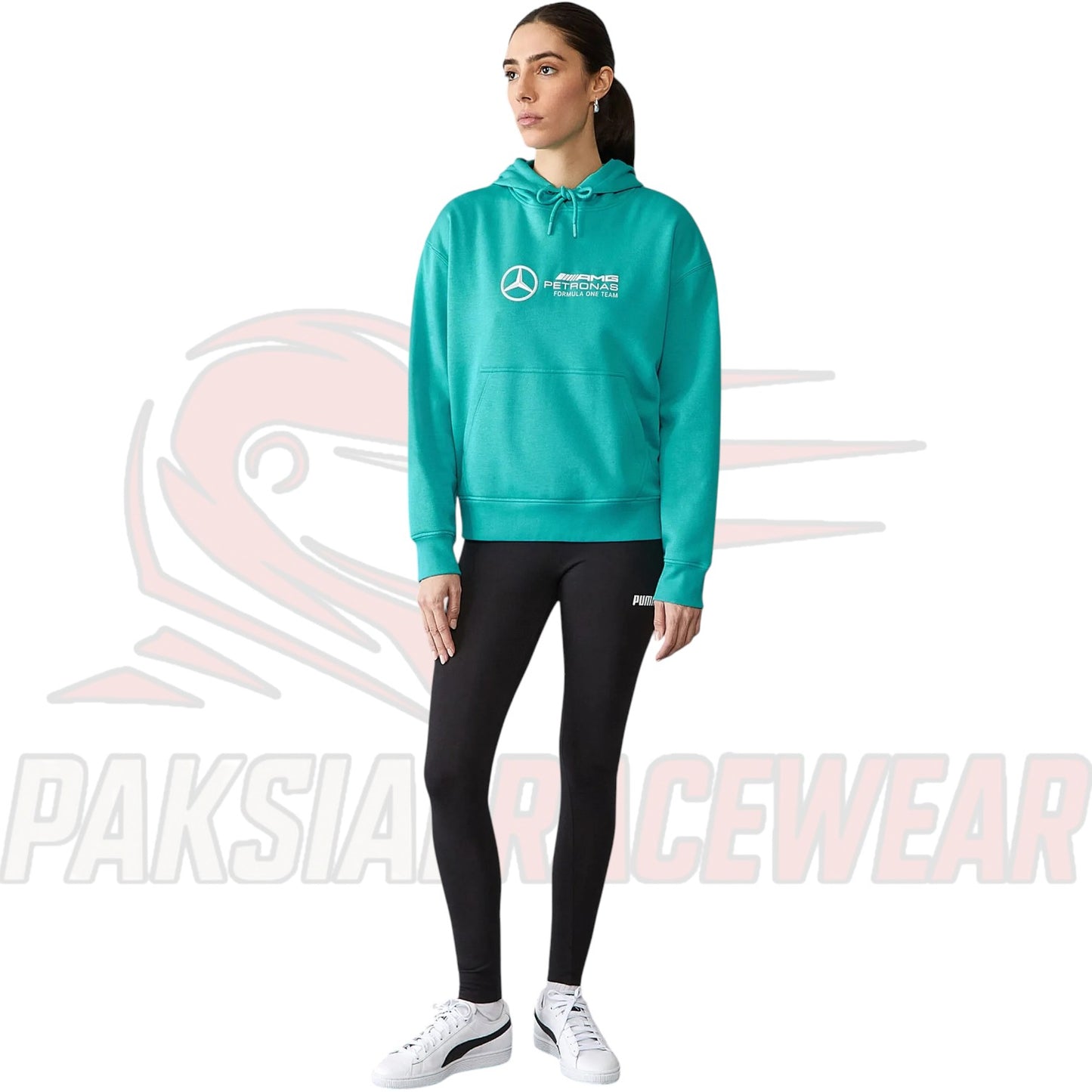 Mercedes-AMG F1 Team Women’s Oversized Logo Hoodie – Relaxed Fit Official Team Merchandise