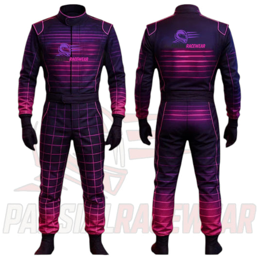 Neon Velocity GlowGrid Karting Suit | Pink & Blue Synthwave Edition | Paksial Racewear