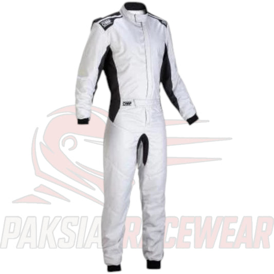 OMP One-S Nomex White Racing Suit | FIA-Approved Fireproof Racewear by Paksial