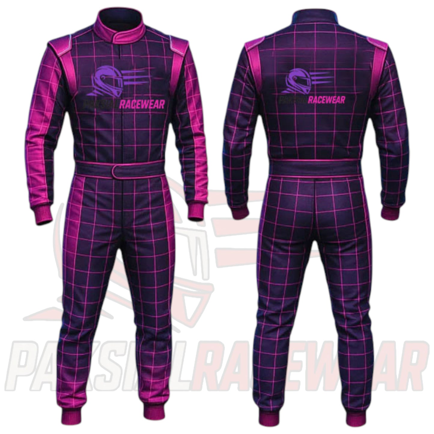 Paksial Racewear “Neon Grid” Retro-Futuristic Karting Suit – Purple & Pink Edition