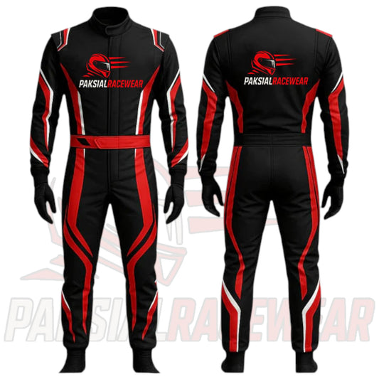 Rustle Racewears Black & Red Sublimated Karting Race Suit | Premium Go-Kart Suit by Paksial Racewear